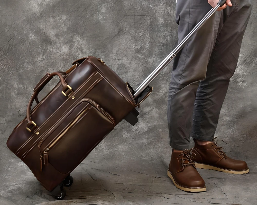 leather carry on suitcase with wheels